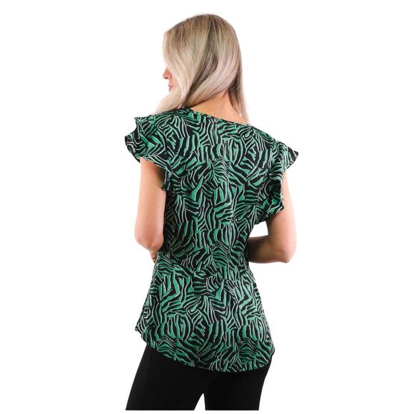 NWT! Michael Kors Zebra V-Neck Flounce Blouse - Size Medium - Picture 3 of 11